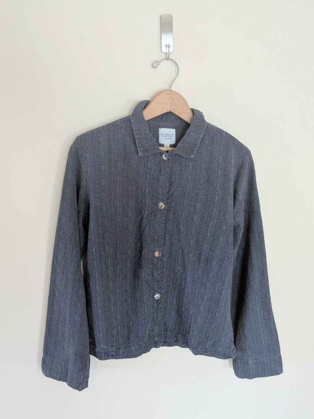 Via Vai By Pollero Vintage 90s Slate Blue Button Up Chorecoat
